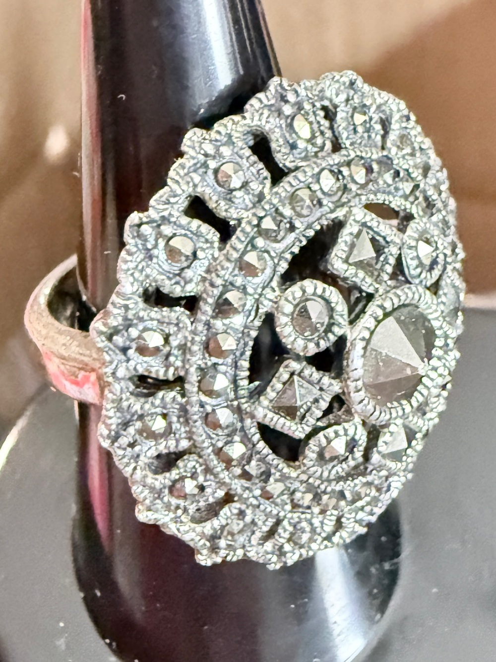 925 silver and marcasite filigree round statement ring Thailand Women’s size 6.5